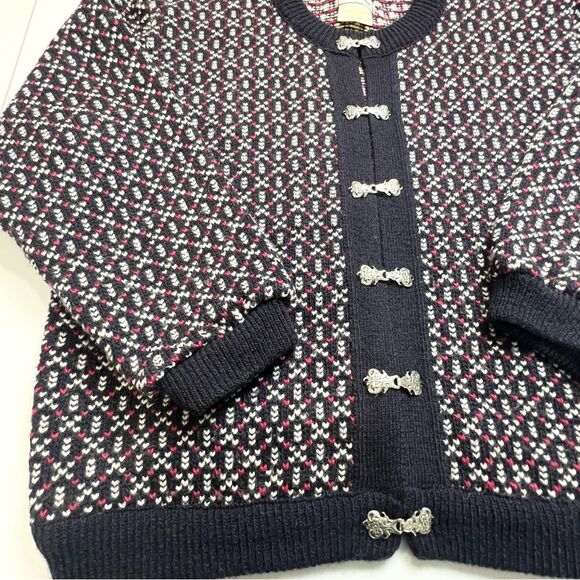 VTG 90s L.L. Bean Wool Blend Nordic Birdseye Silver Clasp Cardigan Sweater M - Picture 14 of 14